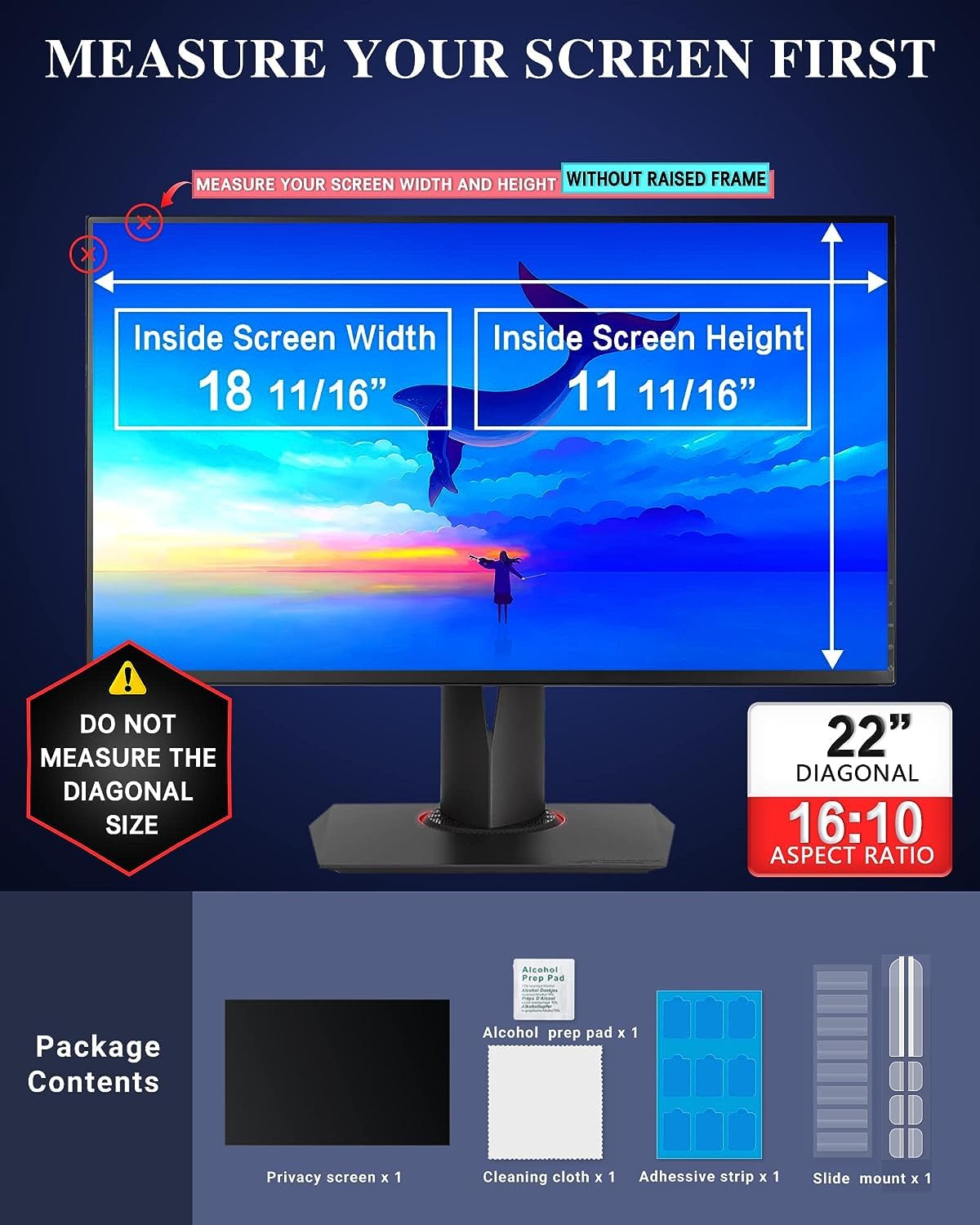 [2-Pack] 22 Inch Privacy Screen for 16:10 Computer Monitor - [Anti-Glare and Blue Light] Computer Screen Privacy Shield, Anti-Scratch Screen Protector