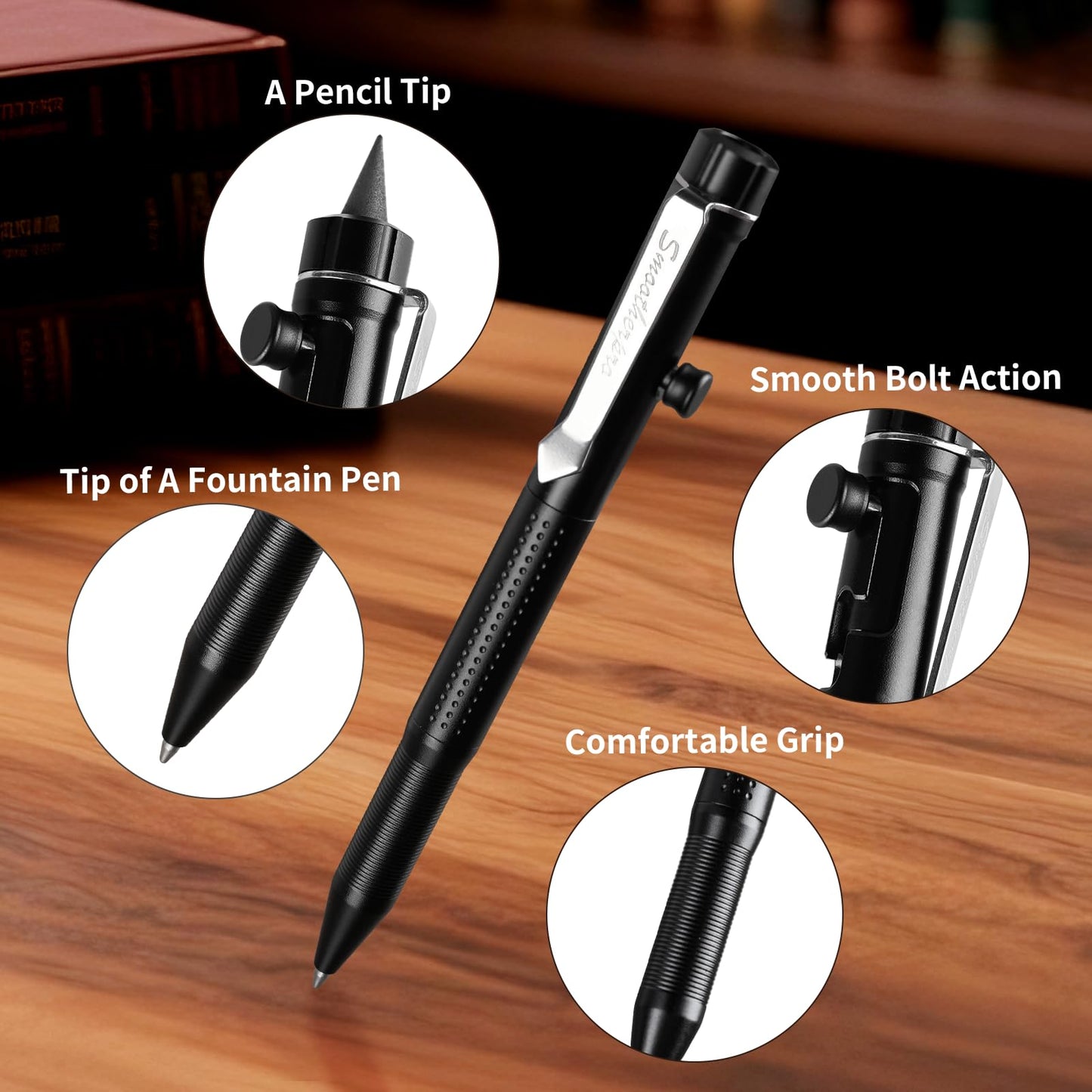 SMOOTHERPRO Bolt Action Aluminum Pen, Ballpoint and Pencil in One with Graphite Alloy Tip, Retractable Twist Design, Compatible with Parker Refill, for Office Sketching Journaling Orange(APG04)
