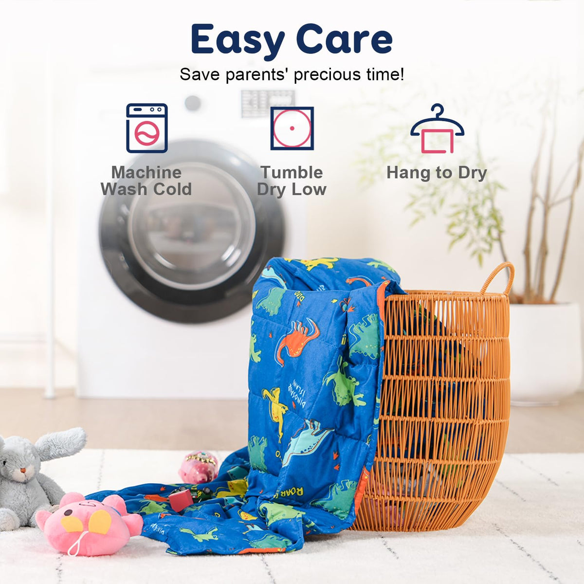 Kivik Weighted Blanket 3lb, Washable Breathable Heavy Blankets Throw, Sleeping & Calming for Bed Couch School, Cooling Microfiber, 36x48 Inches, 3 Pound, Blue Dinosaur