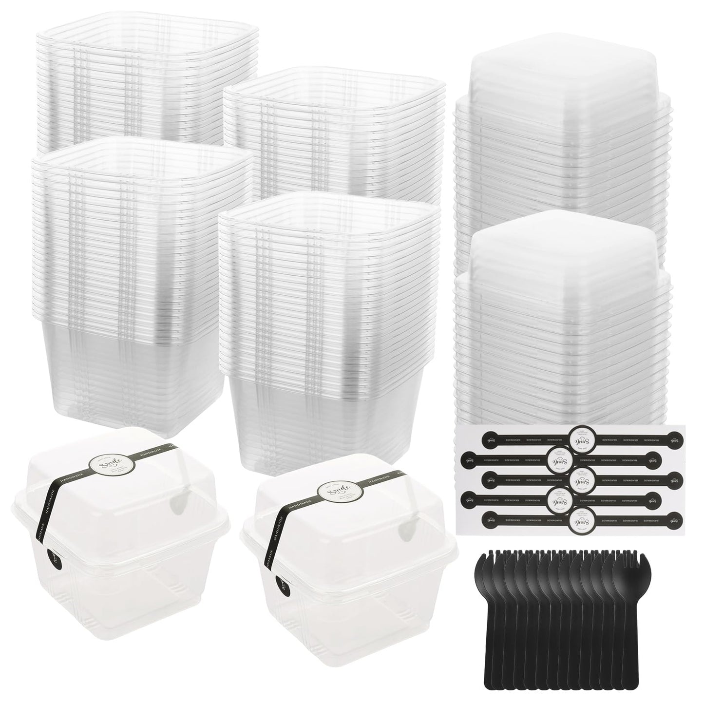 JMIATRY 100PCS 8 oz Square Plastic Dessert Cups with Lids and Spoons Clear Disposable Dessert Cup Tiramisu Container 8oz Plastic Parfait Cups for Cupcake Mousse Yogurt Pudding Fruit