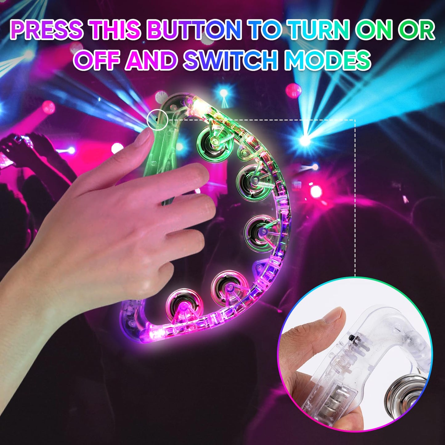 LED Light Up Musical Tambourines: Glow In The Dark Party Supplies Handheld Musical Flashing Tambourine - Led Tambourines Percussion Instruments for Bar Wedding Dance Floor Christmas (White 4pcs)