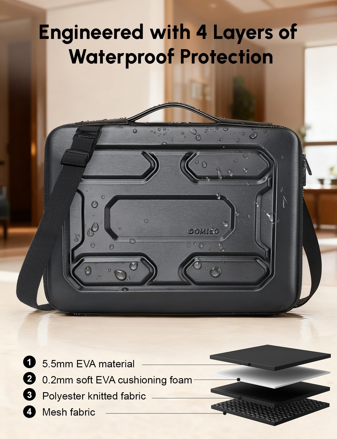 DOMISO 14 inch Laptop Sleeve Shoulder Bag Shockproof Waterproof Computer Bag EVA Protective Carrying Case Handbag for 14" ThinkPad E480/Yoga 920/13.5" Microsoft Surface Book/HP Pavilion 14 Stream 14
