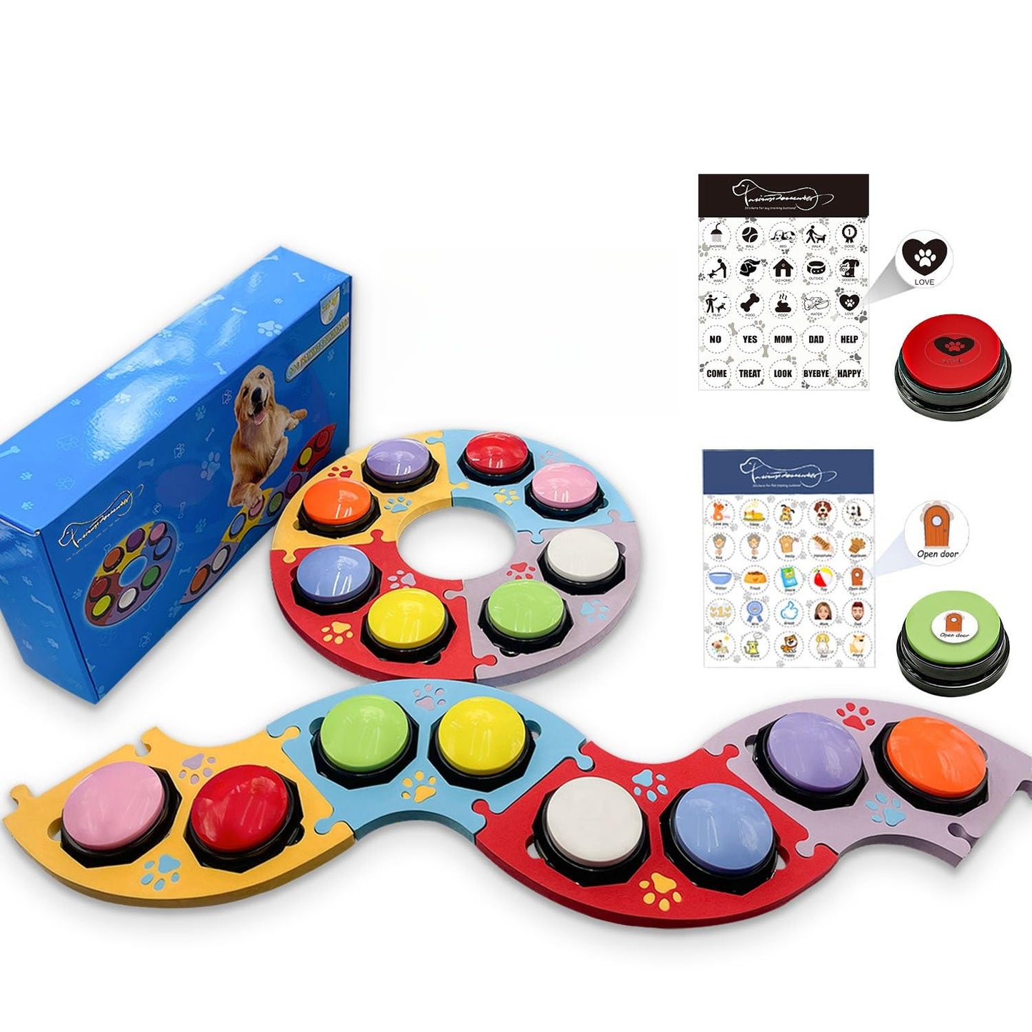 BOSKEY 8 Dog Buttons Dog Buttons Training Words, 30-Second HD Recording Includes 4 Pads, 50 Stickers Customized Sounds, Train Dogs to Express Inner Voice