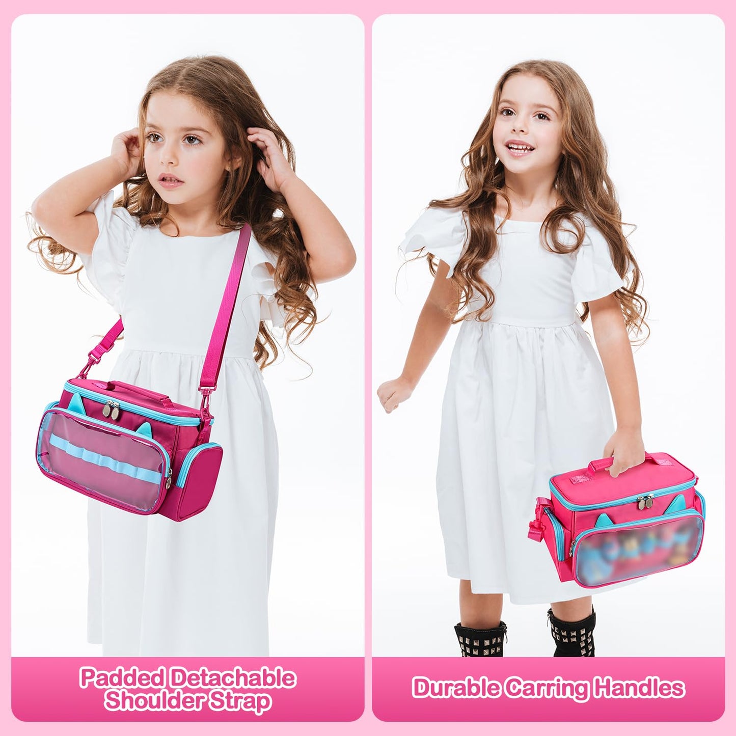 Ottkids Carrying Case for Toniebox Starter Set and Tonies Figurines,Cute Carrying Bag for Tonies Headphones & Accessories,Portable Travel Storage Bag with Shoulder Strap and Handle(Rose)