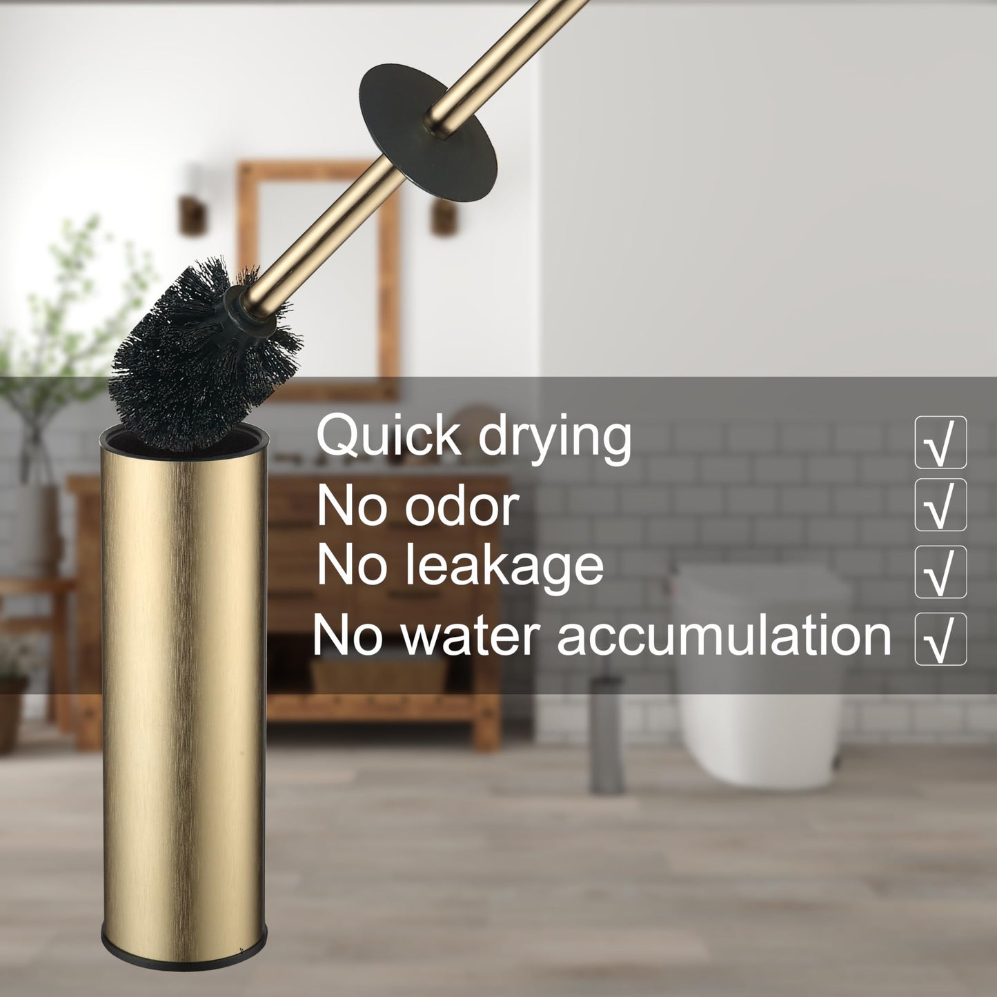 KLDKLD Toilet Brush and Holder Set Premium Material Toilet Bowl Cleaner Free Standing Toilet Bowl Brush and Holder Gold