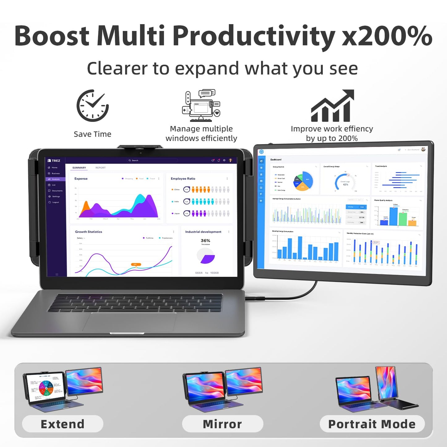 2K Laptop Monitor Extender - 13" IPS 1440P Dual Monitor Attachment Plug & Play Multiple Screens for 13"-17" Laptop Compatible with Wins Mac Dex Chrome Travel Gaming Work