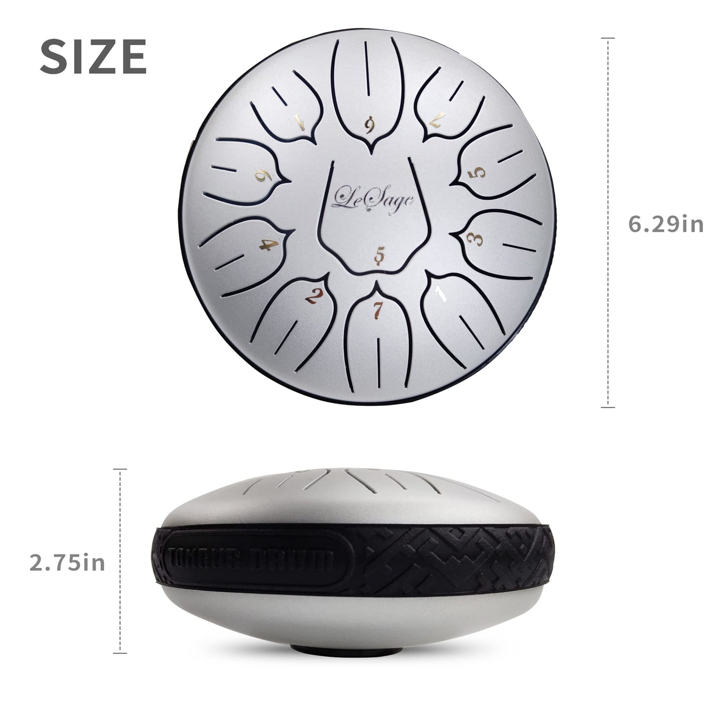 LeSage Steel Tongue Rain Drum 6 Inch 11 Note - Sound Healing Handpan for Therapy, Meditation, Yoga, and Zen - Metal Tank Tone Instrument
