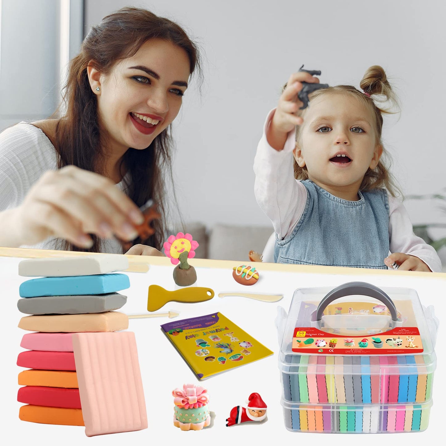 Polymer Clay 50 Colors, Modeling Clay for Kids DIY Starter Kits, Oven Baked Model Clay, Non-Sticky Molding Clays with Sculpting Tools, Gift for Children and Artists