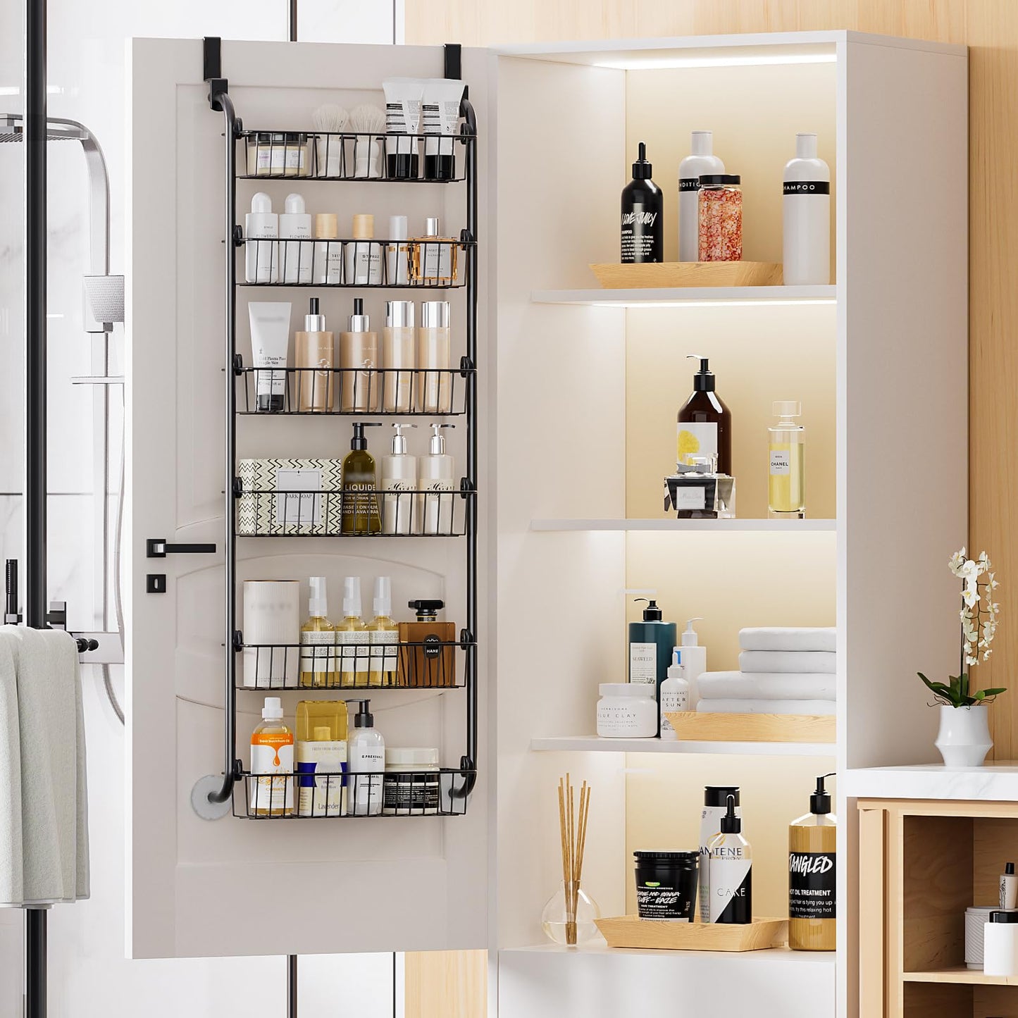 Delamu Over the Door Pantry Organizer, 6 Tier Pantry Organizers and Storage, Metal Cabinet Door Organizer, Hanging Spice Rack Shelves for Home & Kitchen, D4.65xW18xH50inch, Black