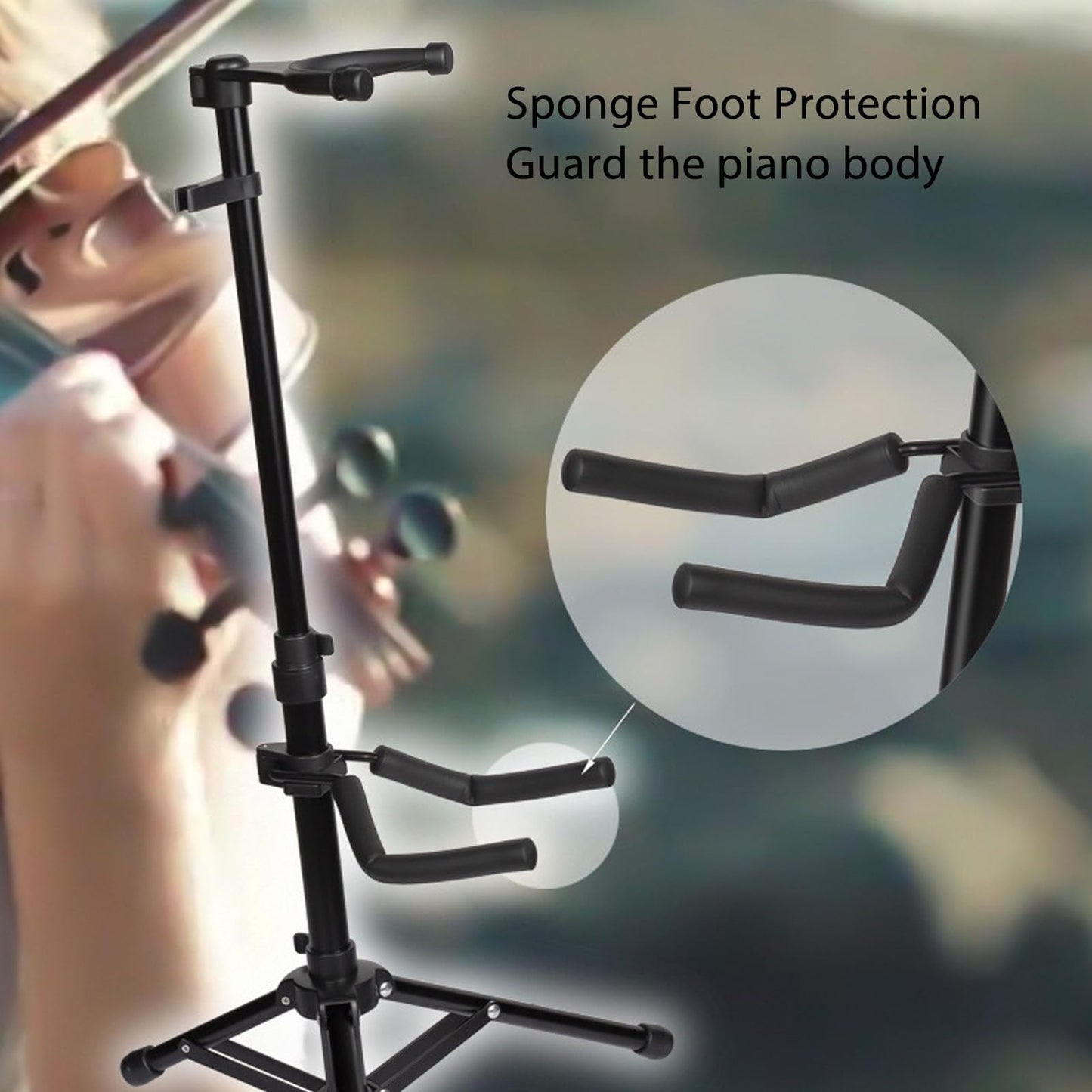 Violin Stand, Adjustable Height Violin Stand with Bow Holder, Aluminum Alloy Instrument Stand Ukulele Stand with Lock Buckle on the Top for Ukulele, Violin, Guitar