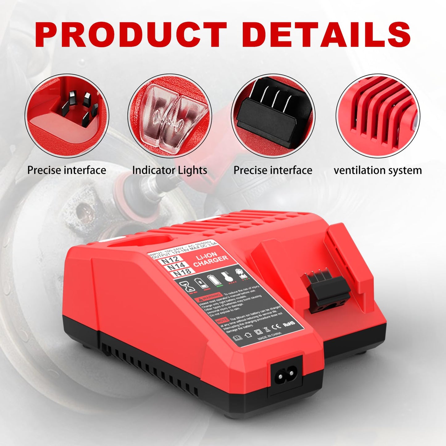 BECDXPal Charger Replacement for Milwaukee 18V Charger Compatible with Mil-Waukee 12V&18V Battery 48-11-2420 48-11-1815 48-11-1840 48-11-1841(Not Made in Milwaukee)