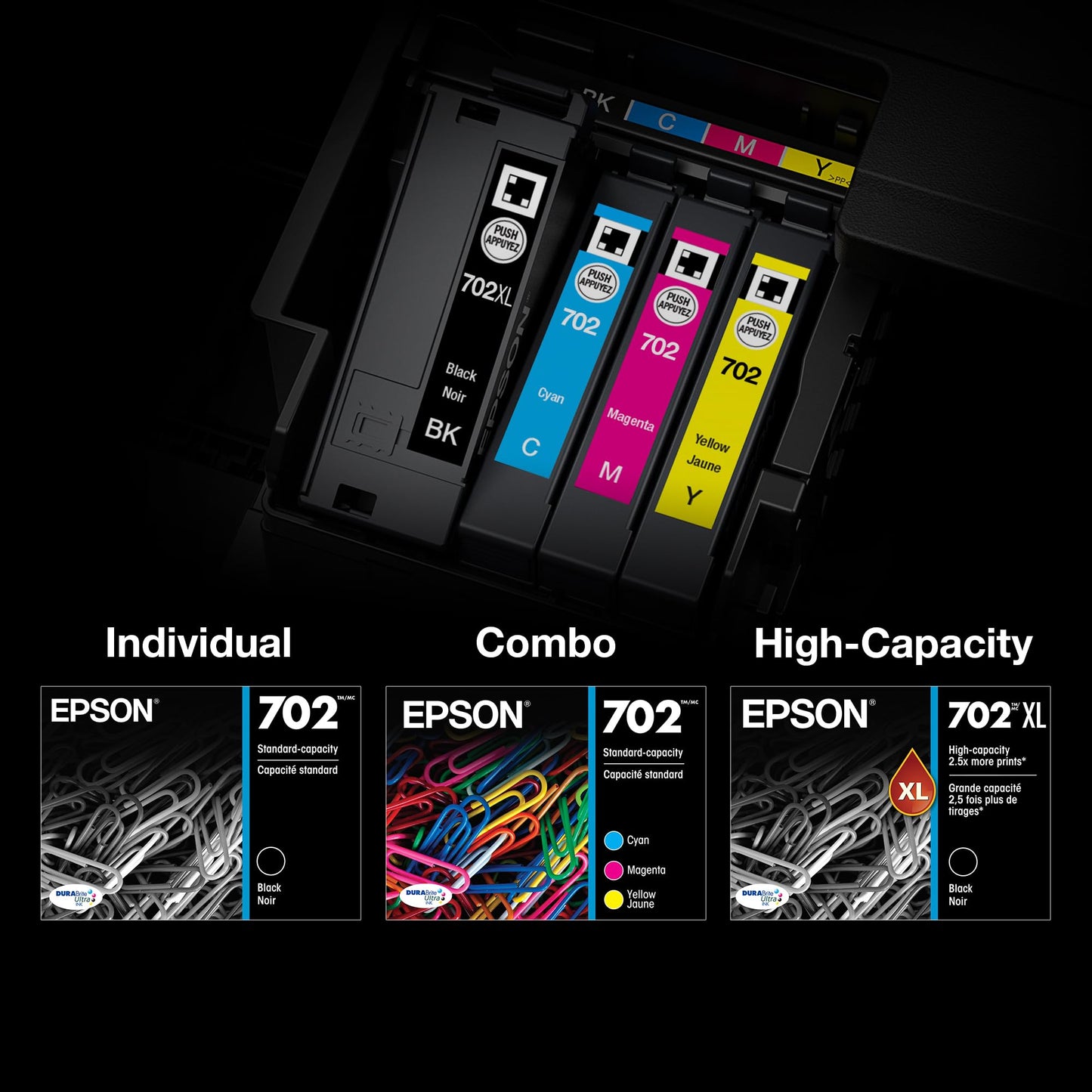 EPSON 702 DURABrite Ultra Ink Standard Capacity Black Cartridge (T702120-S) Works with Workforce Pro WF-3720, 3730, 3733