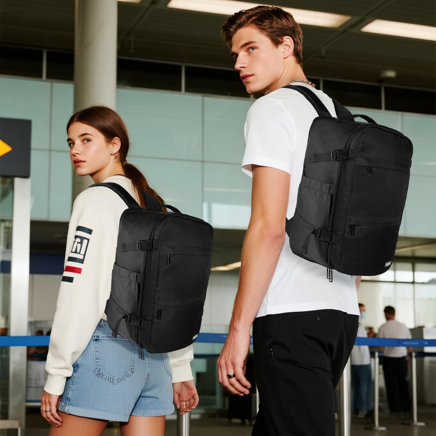 Fmeida Travel Backpack 14'' Laptop Carry on Luggage Backpack for Airplanes, Flight Approved Underseat Personal Item Travel Bag Airplane for Women Men, Sac a Dos Voyage Cabine Avion 40x20x25 cm, Black