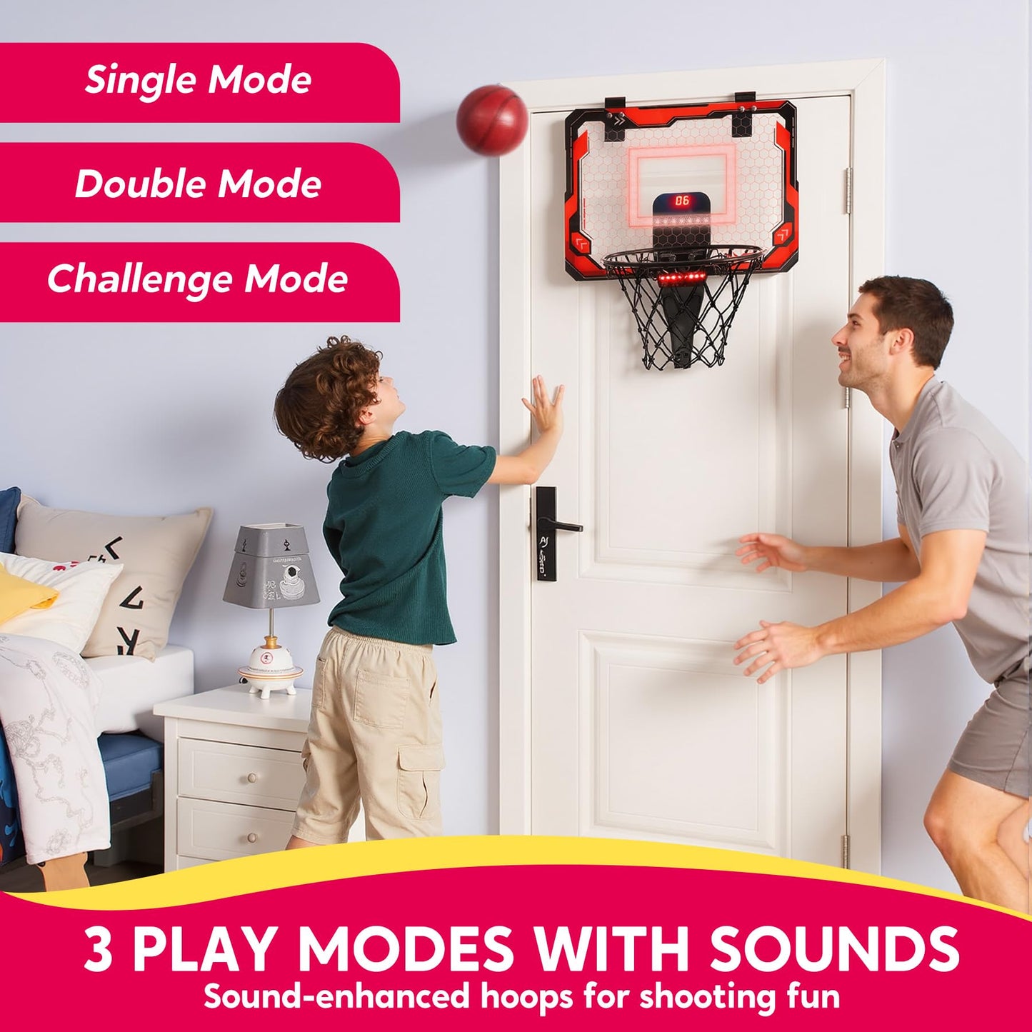 Basketball Hoop for Kids, Mini Indoor Basketball Hoop with 4 Balls Indoor Basketball Toys for 6 7 8 9 10 11 12 13 14 Year Old Sport Toys Birthday Gift