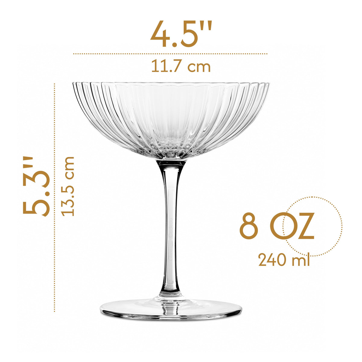 Venus Seashell Coupe Cocktail Glasses | Set of 4 | 8 oz Crystal Ribbed Champagne Saucers for Drinking P-Star and Espresso Martini, Margarita, Daiquiri, Cosmopolitan, Gimlet | Elegant Gift Glassware