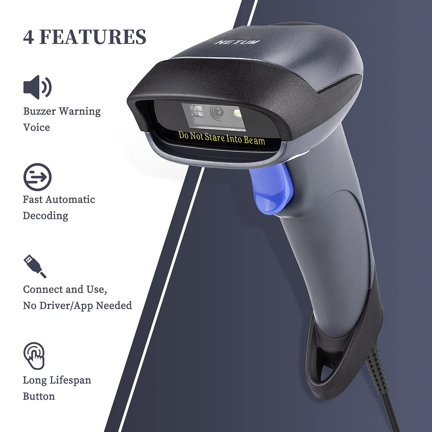 NETUM Wired QR Code Scanner, USB 1D 2D Handheld Barcode Scanner Compatible for Laptops, Computers, Cashier POS System (2D-M5S)