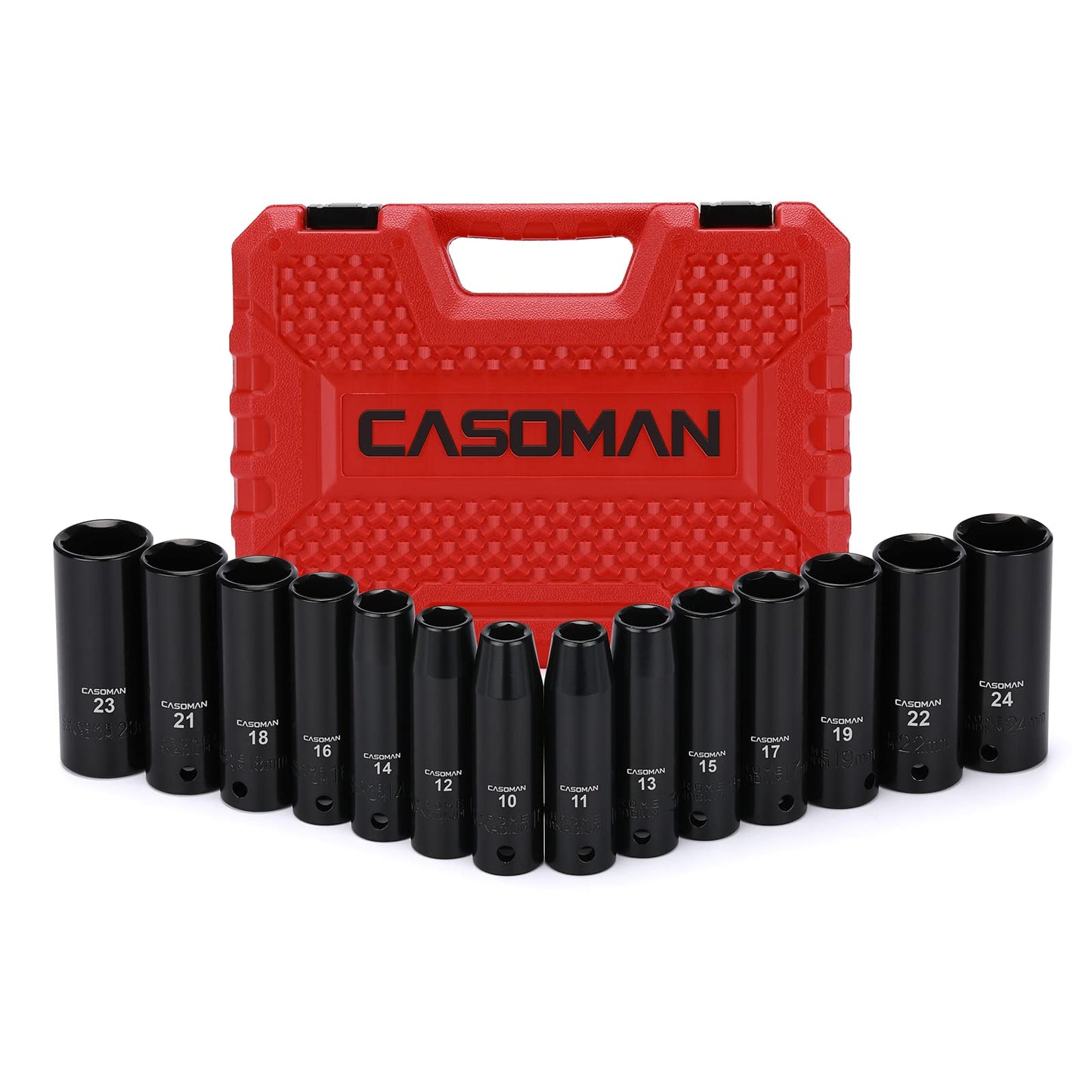 CASOMAN 1/2-Inch Drive Deep Impact Socket Set, Metric, Cr-V, 6-Point, 10 mm - 24 mm, 14-Sockets Set