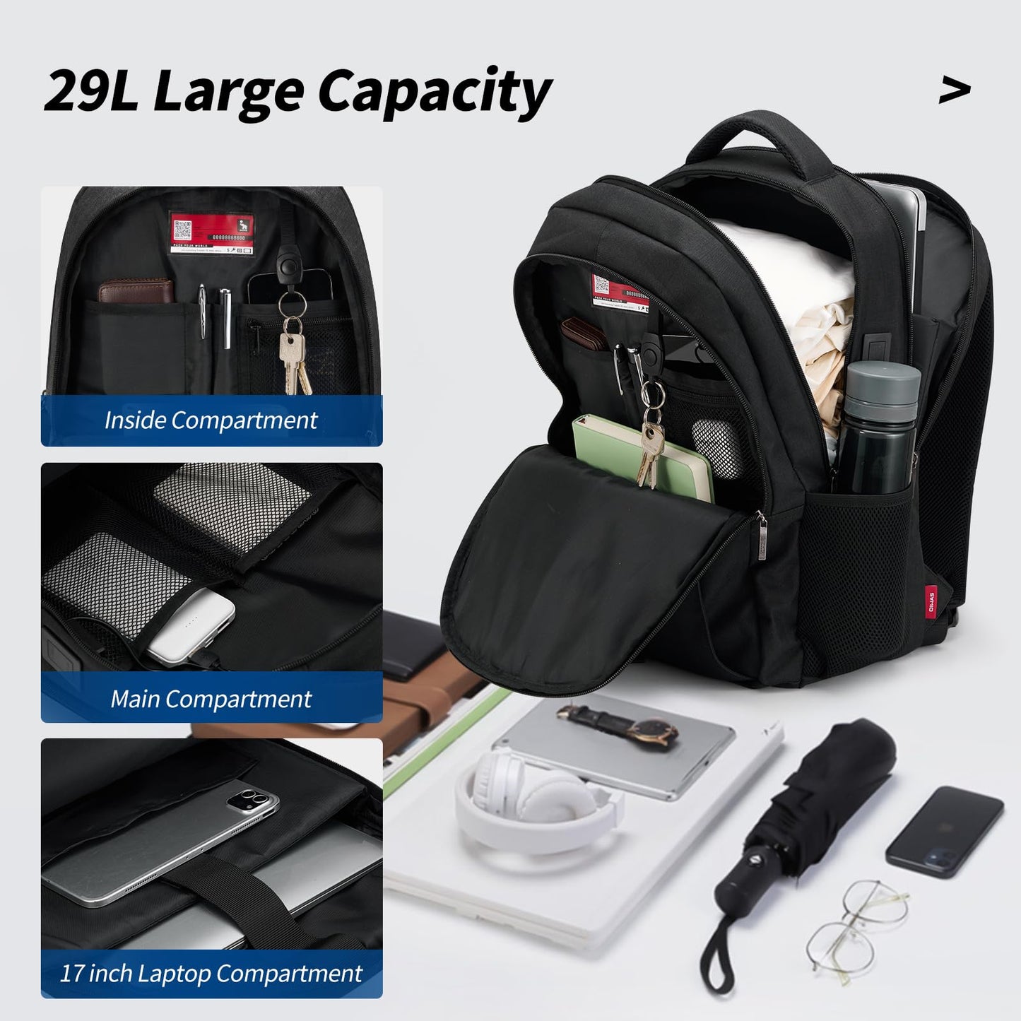 OIWAS Travel Laptop Backpack, 17 Inch Laptop Backpack for Men Women College Backpacks Bookbag with USB Charging Port Business Backpack