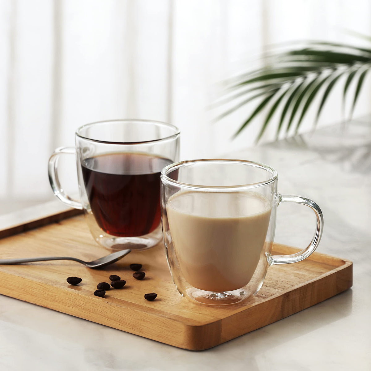 CnGlass Large Glass Coffee Mugs 12oz,Double Walled Insulated Cappuccino Mug with Handle,Set of 4
