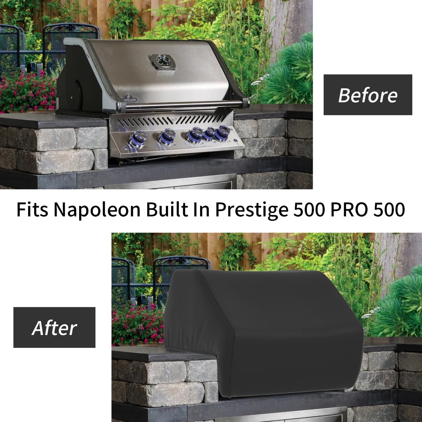 61501 BBQ Cover for Napoleon Prestige 500 Pro 500 Built in BBQ Grill Head Barbecue Cover PU Coated UV Resistant Water Resistant Grill Cover for 32 Inch Outdoor Grill Black