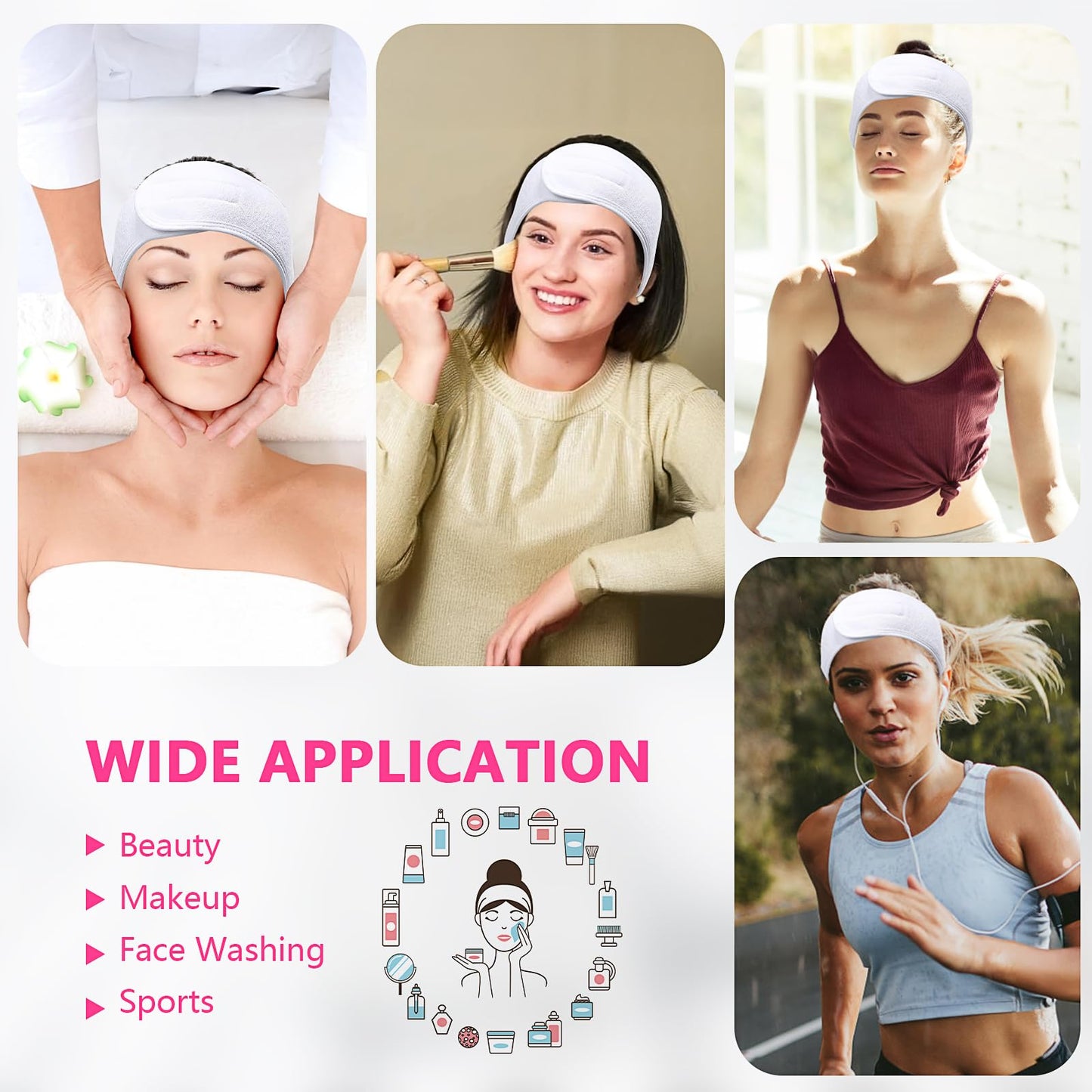 30 Pack Spa Headband Facial Esthetician Hair Wrap for Women Adjustable Makeup Sports Shower Stretch Towel with Tape