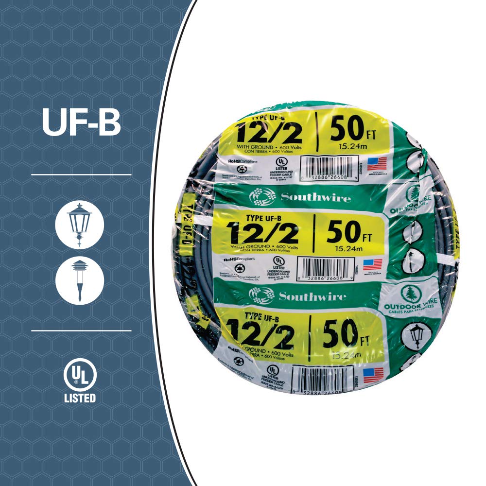 Southwire 13055922 12/2WG UF Wire 50-Foot, Copper