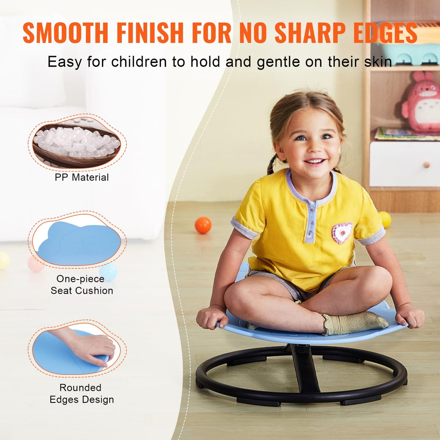 VEVOR Elephant Kids Swivel Chair, 220 LBS Capacity, 360° Spinning Chair, Autistic Kids Sensory Chair with Non-Slip Metal Base, Toddler Sit for Coordination Balance Focus Blue