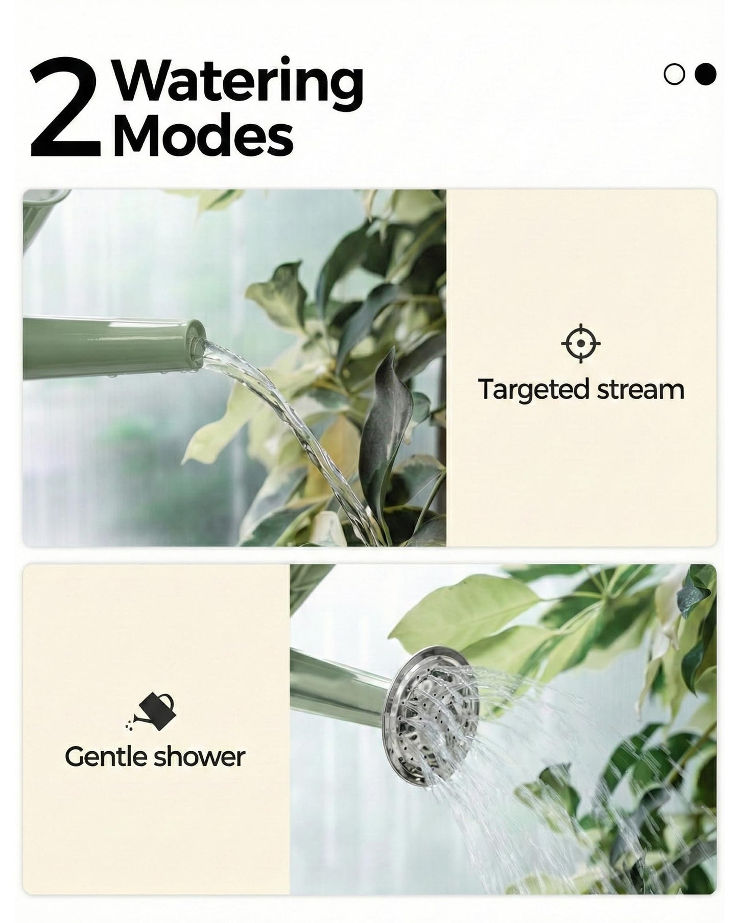 Bamworld Watering Can Indoor Stainless Steel Watering Can Indoor Outdoor Long Spout Water Can for Watering Plants 1/2 Gallon Plant Watering Cans(Creamy-Green)