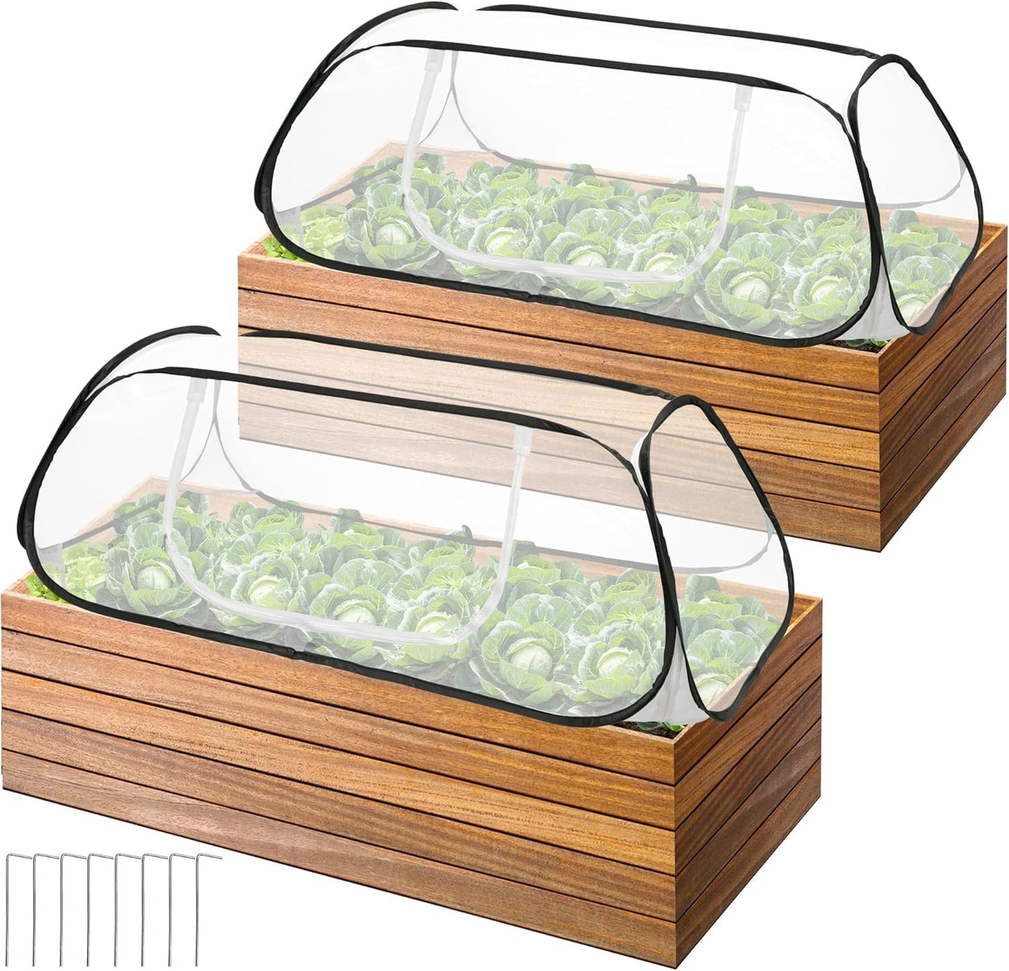 2 Pcs 45x22x16 Garden Row Accelerator Plants Cover - Pop Up Raised Garden Bed Vegetable Rows Plant Protector,Insect Bird Barrier Net Cage with Stakes for Protecting Seedlings Fruits Vegetable Row