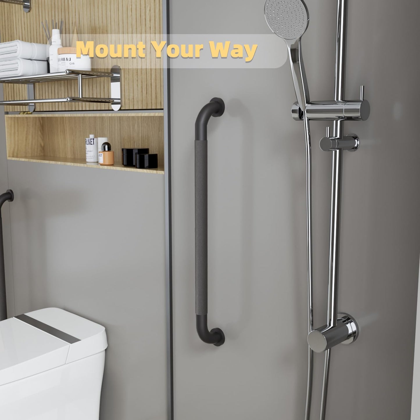 2 Pack Shower Grab Bar, 32 Inch Bathroom Grab Bar Handle with Anti-Slip Knurled Grip, Stainless Steel Bath Balance Bar, 1.25" Diameter Bath Safety Bar Support for Seniors Elderly Pregnant, Matte Black