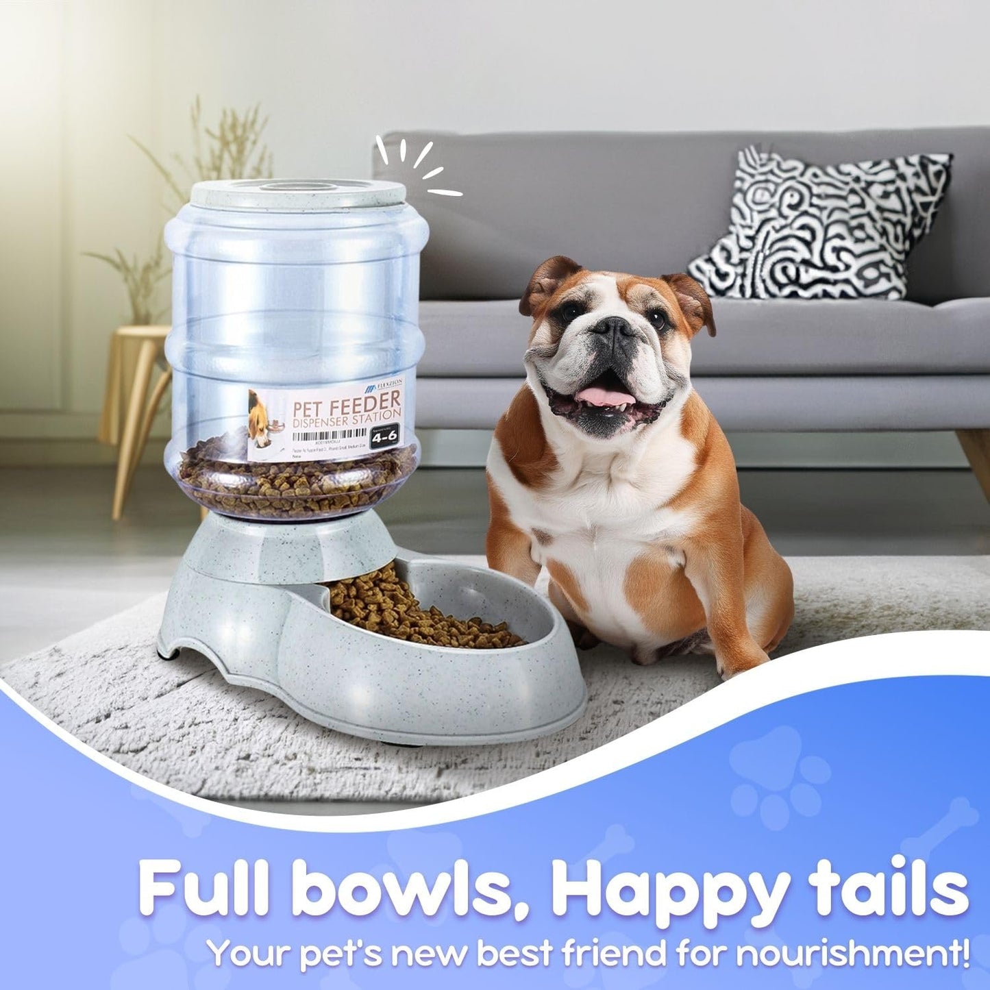 Flexzion Gravity Dog Feeder, Automatic Replenish Large Dog Food Dispenser, Non-Skid, Easy-Clean, Large Capacity Dry Food Storage Bowl for Large Pet, 1 Gallon