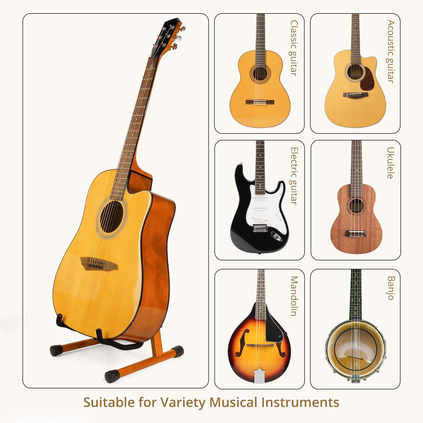 Guitar Stand,Acoustic Guitar Stand,Wood Classical Electric Guitar Stand,Foldable Bass Guitar Stand,Guitar Accessories also fit Bass,Violin,Ukulele(Rosewood)