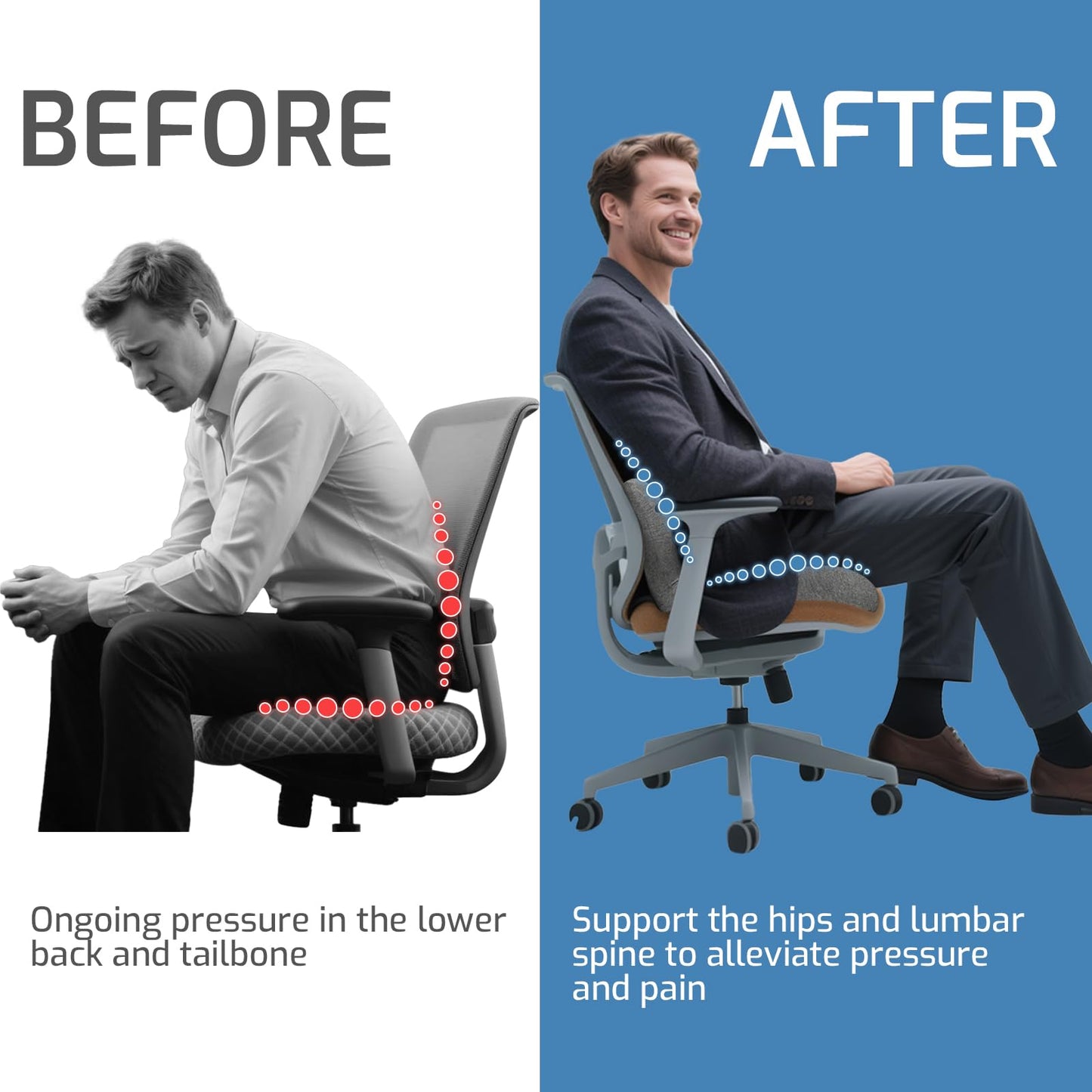 Seat Cushion,Car Seat Cushion with Lumbar Support for Back Pressure Relief,Office Chair Cushion with Adjustable Strap,Sciatica Pad Cushions for Car,Truck, Desk,Gaming Chair