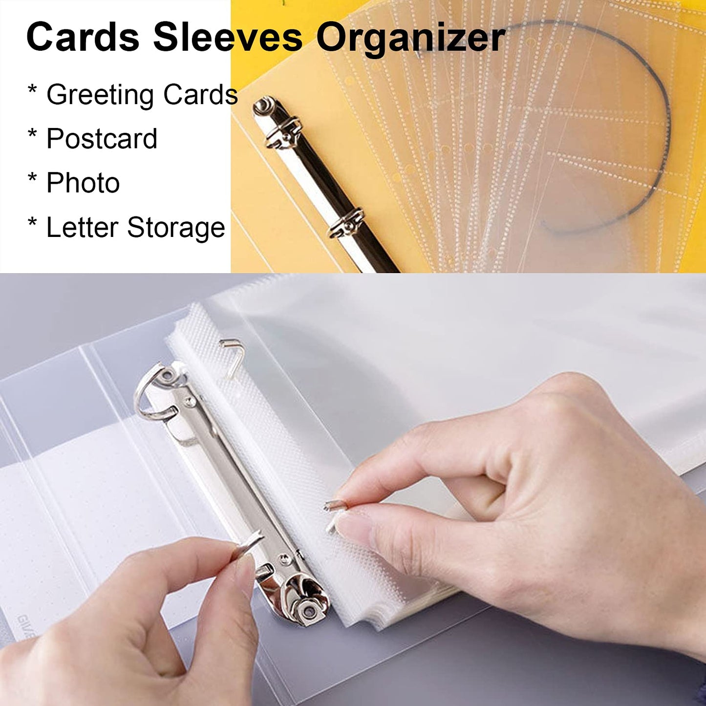 NILSTOREY Greeting Card Organizer, Holds 50+ Pages 2 Ring Binder Transparent Postcard Film Photo Album Ticket Photocards Holder Pocket Sleeves (A4 Type)