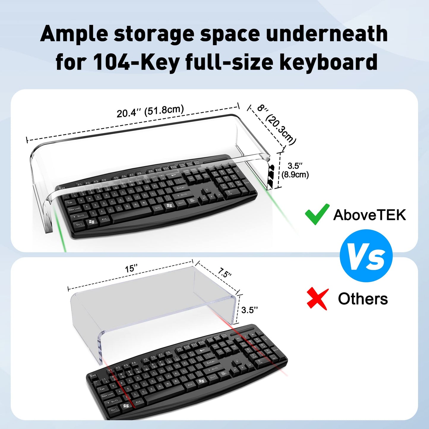 AboveTEK Premium Acrylic Monitor Stand, Large Size Monitor Riser/Clear Computer Stand for Home Office w/Sturdy Platform, Acrylic Desk Stand for Keyboard Storage & Multi-Media Laptop Printer TV Screen