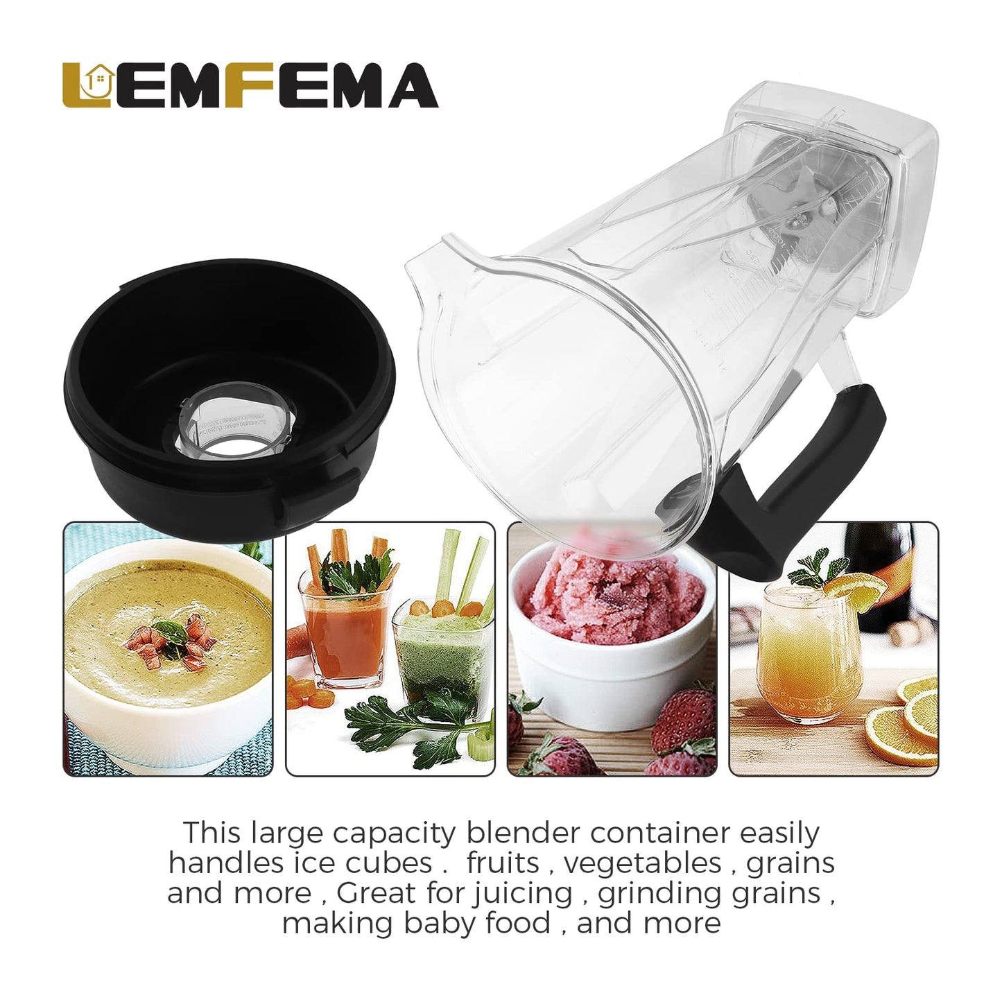 Replacement for Vitamix 64 oz Blender Container Cup 5200,6000,6300,5300,6500,7500,750,VM0102, VM0103, Classic C-Series Blender, with Lid Blade, Clear