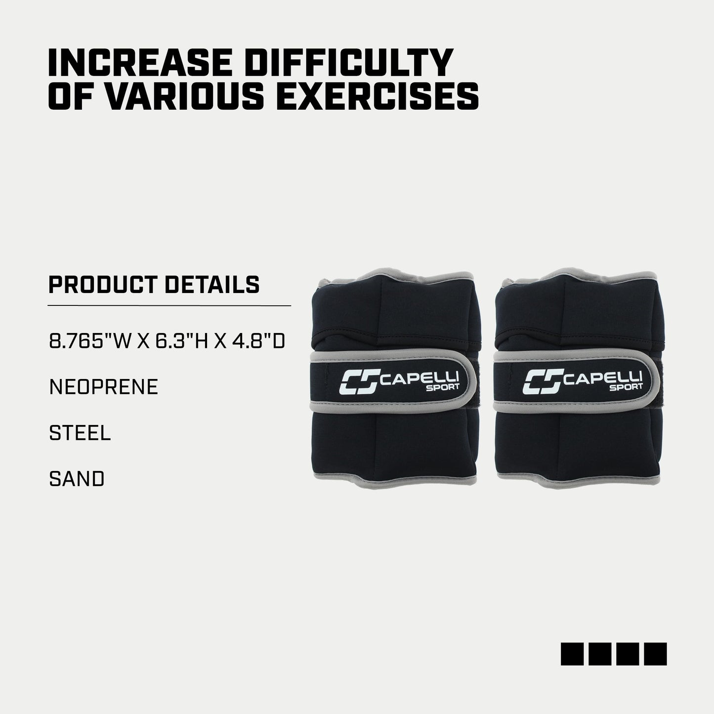 Capelli Sport Ankle and Wrist Weights, Adjustable Level Leg and Arm Weights, Black, 10 lbs, Set of 2