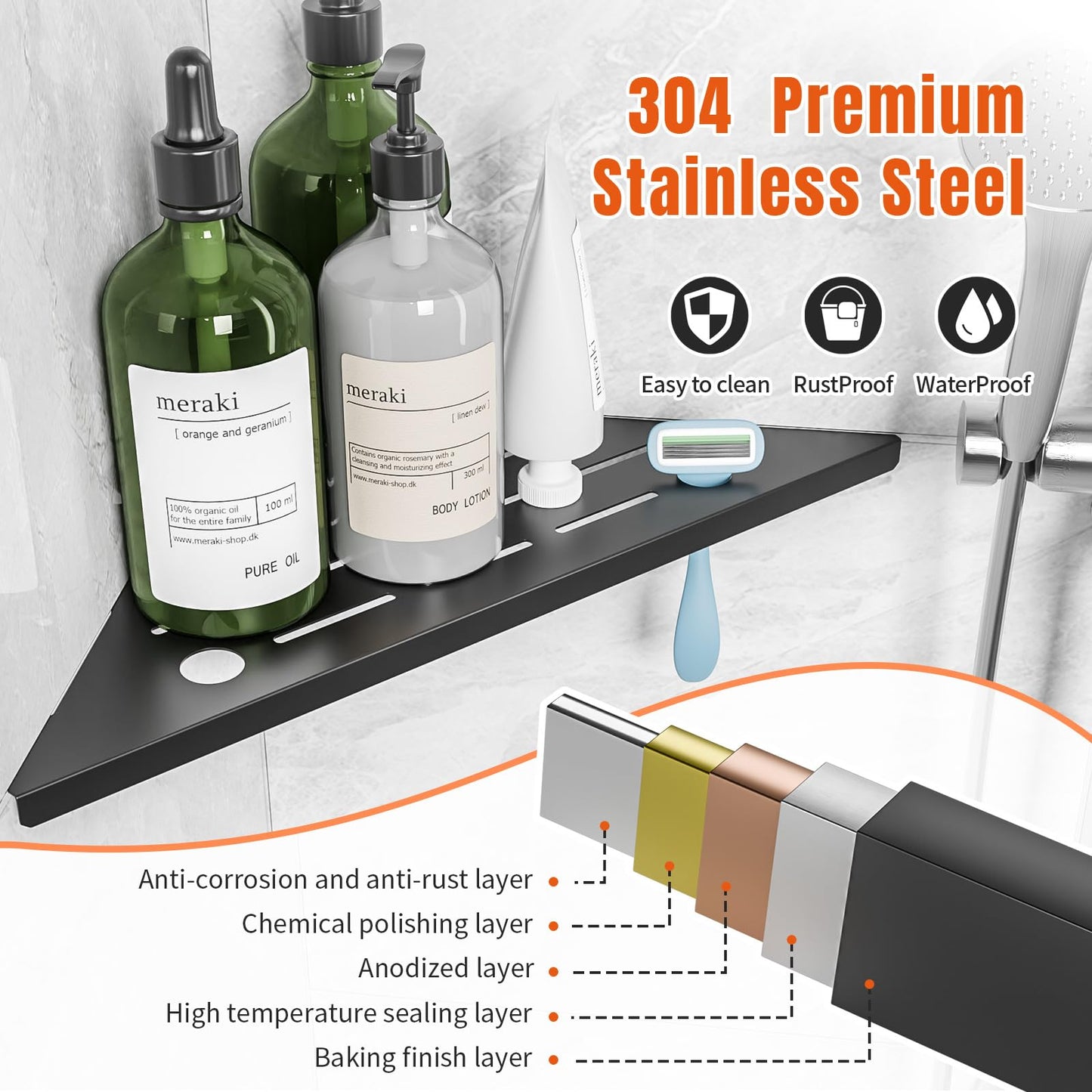 Corner Shower Shelf 2-Pack,10" Shower Organizer Shelves with Razor Holder,Rustproof Stainless Steel Recessed Shower Shelves Corner,No Drilling Bathroom Shower Shelf for Tiled Wall