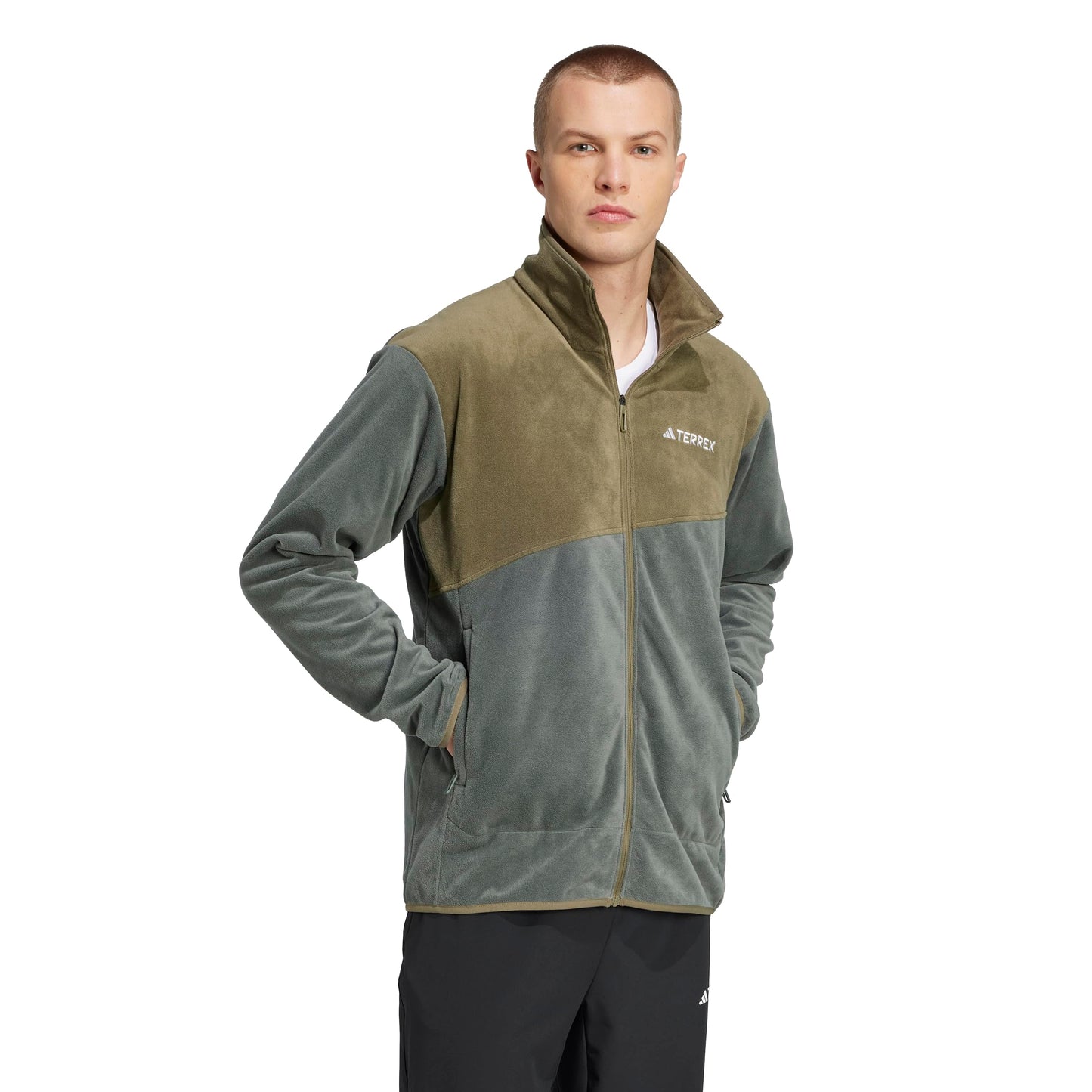 adidas Mens Terrex Multi Full-Zip Fleece Hiking Jacket,Ivy/Olive Strata,Medium