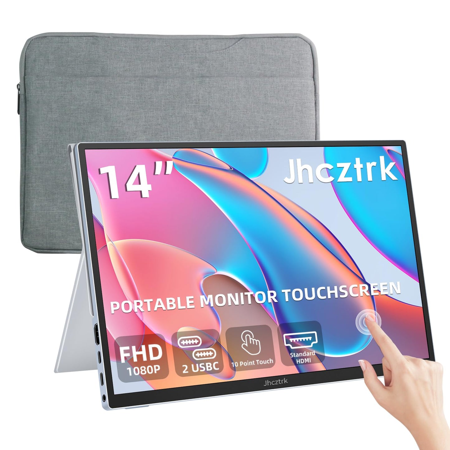 14 Inch Touchscreen Portable Monitor Metal Bezel, Slim Full HD 1200P FHD with HDR, Eye Protection, Integrated Speakers, External Second Screen with Holster for Laptop, PC, PS5, Mac, Xbox