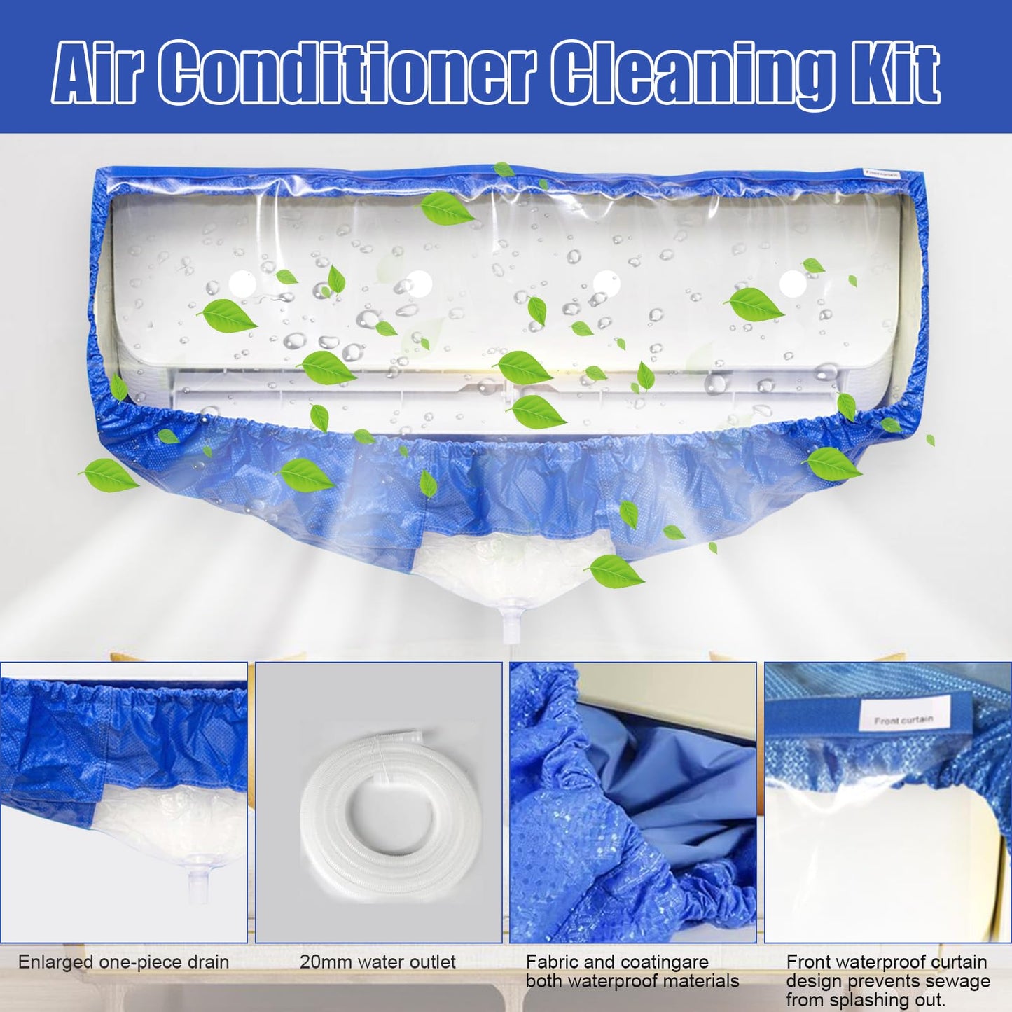 Mini Split Cleaning Kit,Split Air Conditioner Cleaning Cover Waterproof Air Conditioning Service Bag with Drainpipe and Support Plates Wall Mounted Dust Washing AC Clean Kit Use for 9000-18000 BTU
