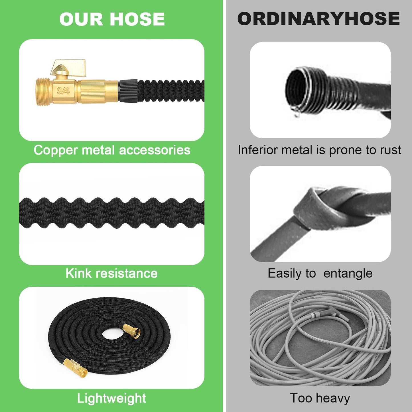 Expandable Garden Hose 100ft, Flexible Garden Hose with 10 Function Nozzle Multifunctional Watering Hose with Brass Connector Lightweight Retractable Long Hose Pipe with Hook and Storage Bag