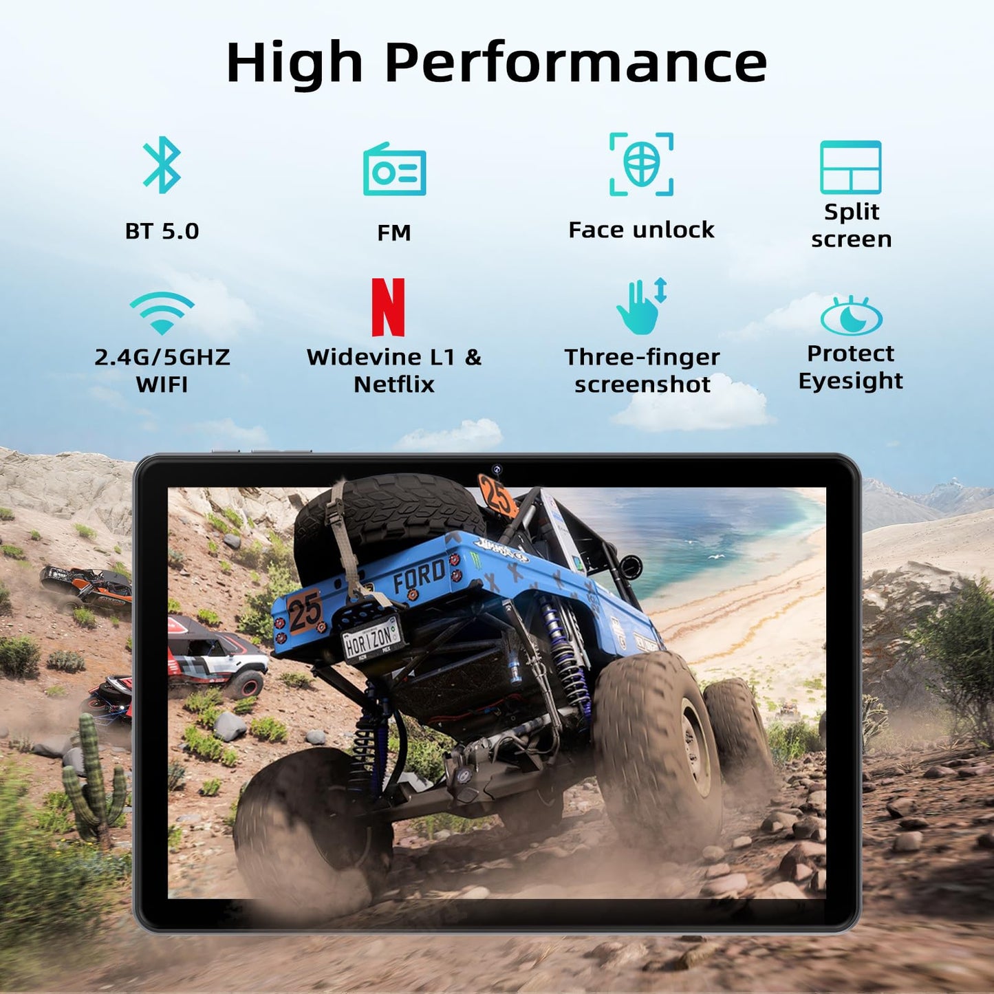 10 Inch Tablet,Android 15 Tablet with Octa-core Cortex,18GB RAM 128GB ROM/1TB TF,Widevine L1,Gaming Tablet HD Display Touchscreen,Dual Speakers,8MP+5MP,5G WiFi,6000mAh Bluetooth,GMS,Face Unlock