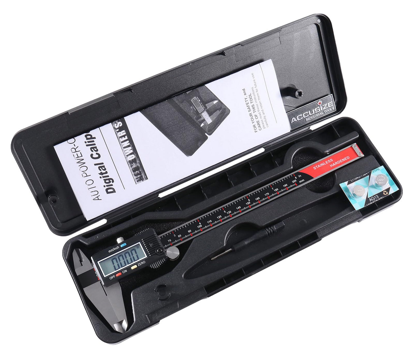 Accusize Industrial Tools 0-8'' x 0.0005'' 3-Key Electronic Digital Caliper with Extra Large LCD, AB11-1108