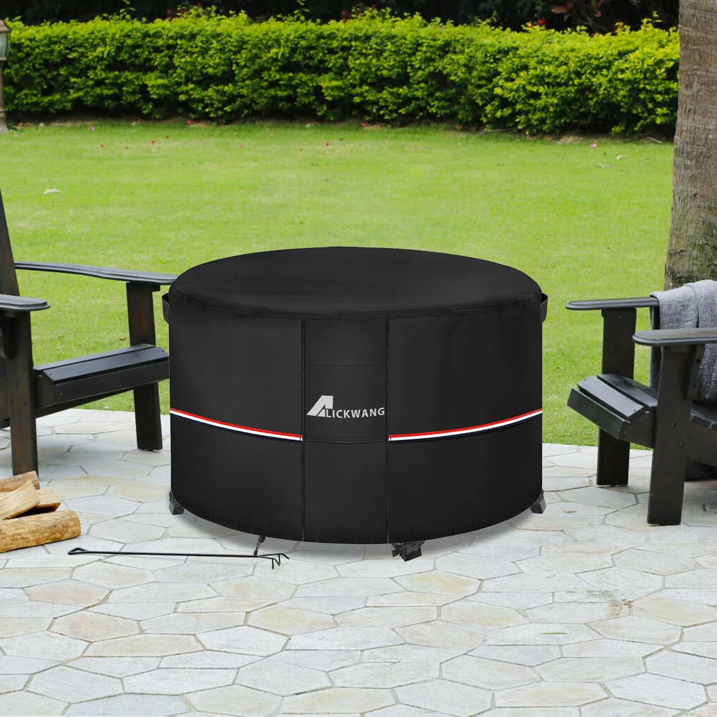 Alickwang Fire Pit Cover Round 36 Inch Waterproof,Outdoor Heavy Duty Durable 600D Tear-Resistant Fire Pit Table Cover,Patio Round Firepit Cover 36" D x 24" H, Black