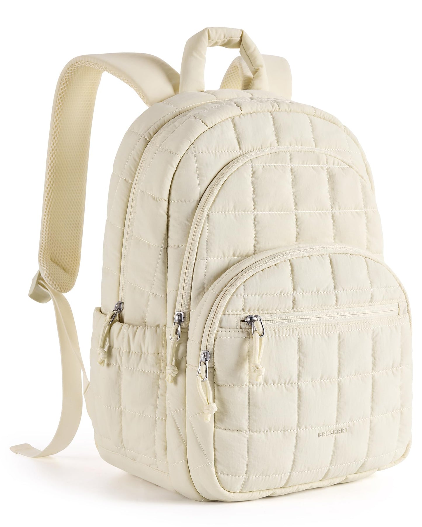 BAGSMART College Laptop Backpack, Travel Laptop Backpack for Women, Quilted Casual Daypack, Water-Resistant Bookbag for 15.6 Inch Laptop, Beige