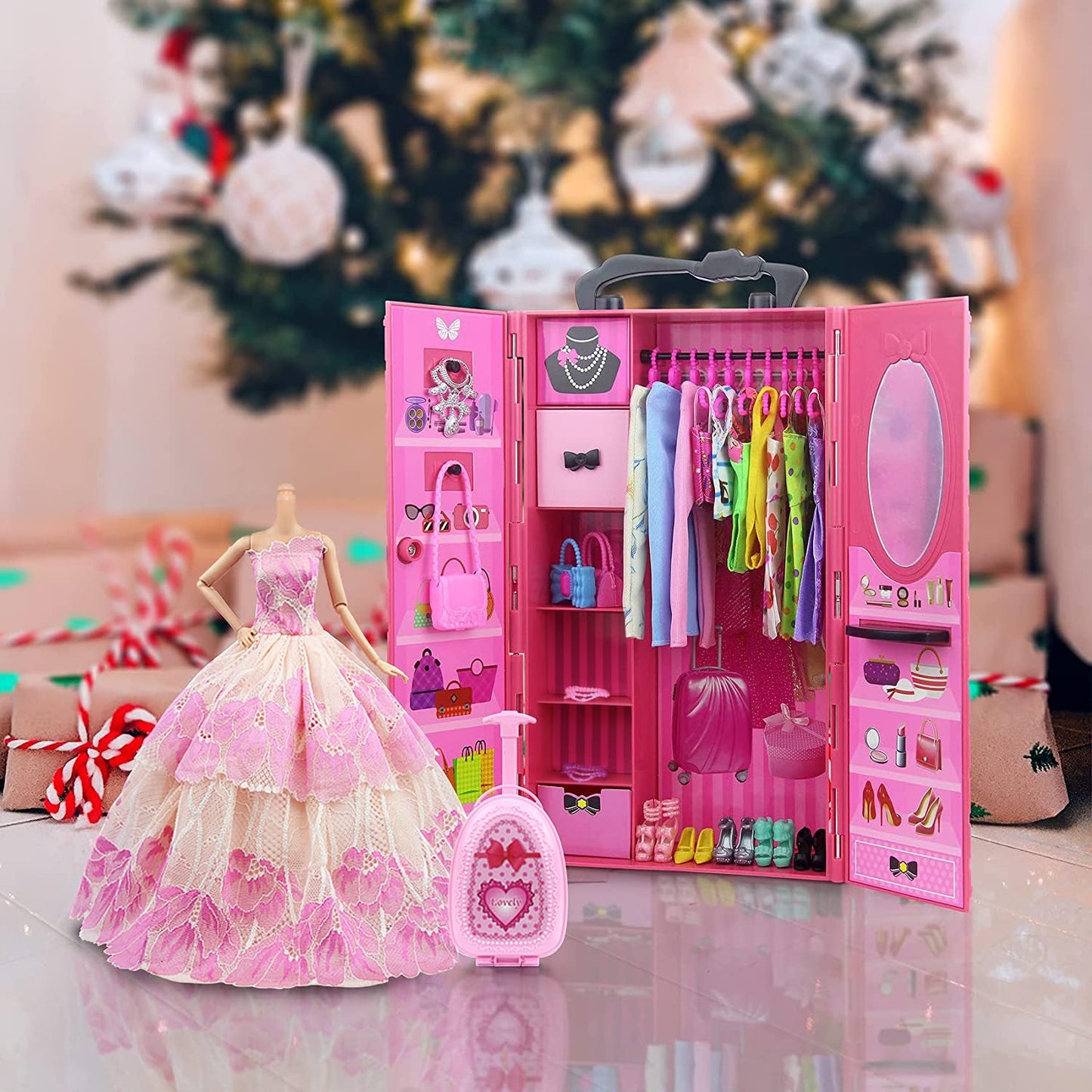 ZITA ELEMENT Fashion Doll Closet Wardrobe Lot 101 Items for 11.5 Inch Girl Doll Including Ultimate Doll Clothes and Accessories, Wardrobe, Trunk, Casual Wear, Dress, Swimsuits, Hangers, Shoes, Bags