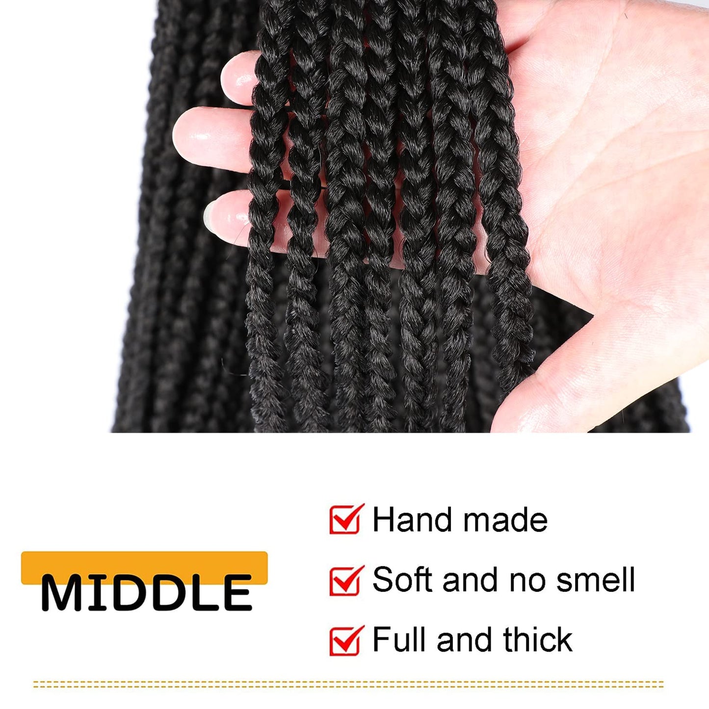 22 Inch Long Medium Box Braids Crochet Hair 7 Pakcs/lot Synthetic Hair Extension Box Braid Hair Crochet (22 Inch, 1B)