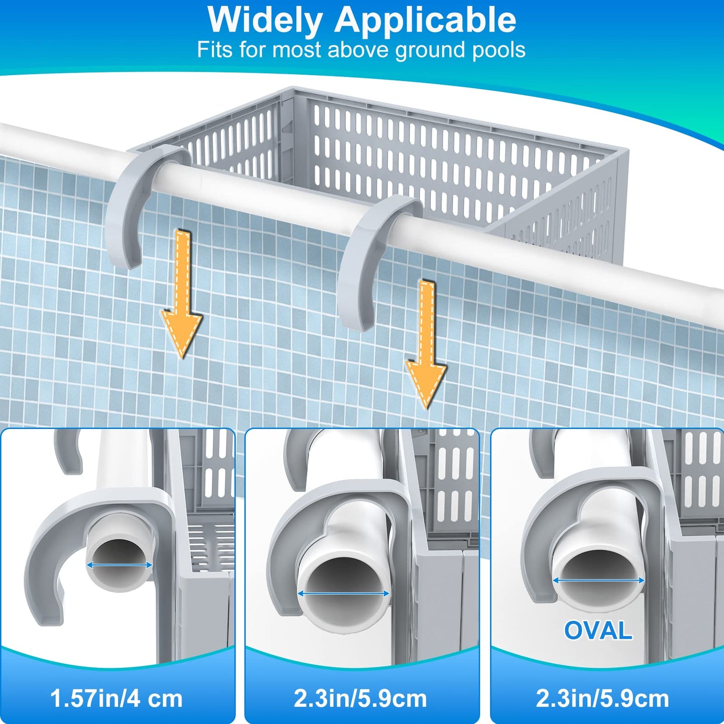 Poolside Storage Basket 2pcs, Foldable Pool Basket for Toys, Towels, Beverages, Poolside Organizer, Pool Accessories Above Ground,Grey