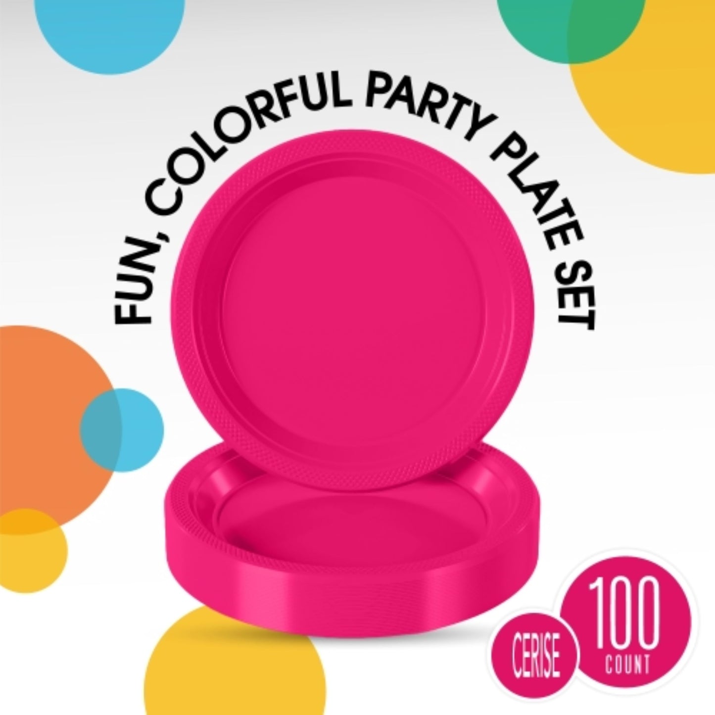 Party Solids Cerise Plastic Plates for Party 9" Cerise Disposable Plates Heavy Duty 100 Pcs Plastic Dinnerware Sets Heavy Duty 350 GSM Disposable Dinnerware Set